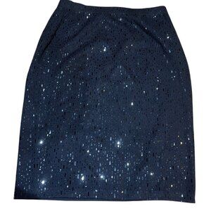 St John Evening by Marie Gray Size 14 Black Sequin Mirror Pencil Skirt Pull On
